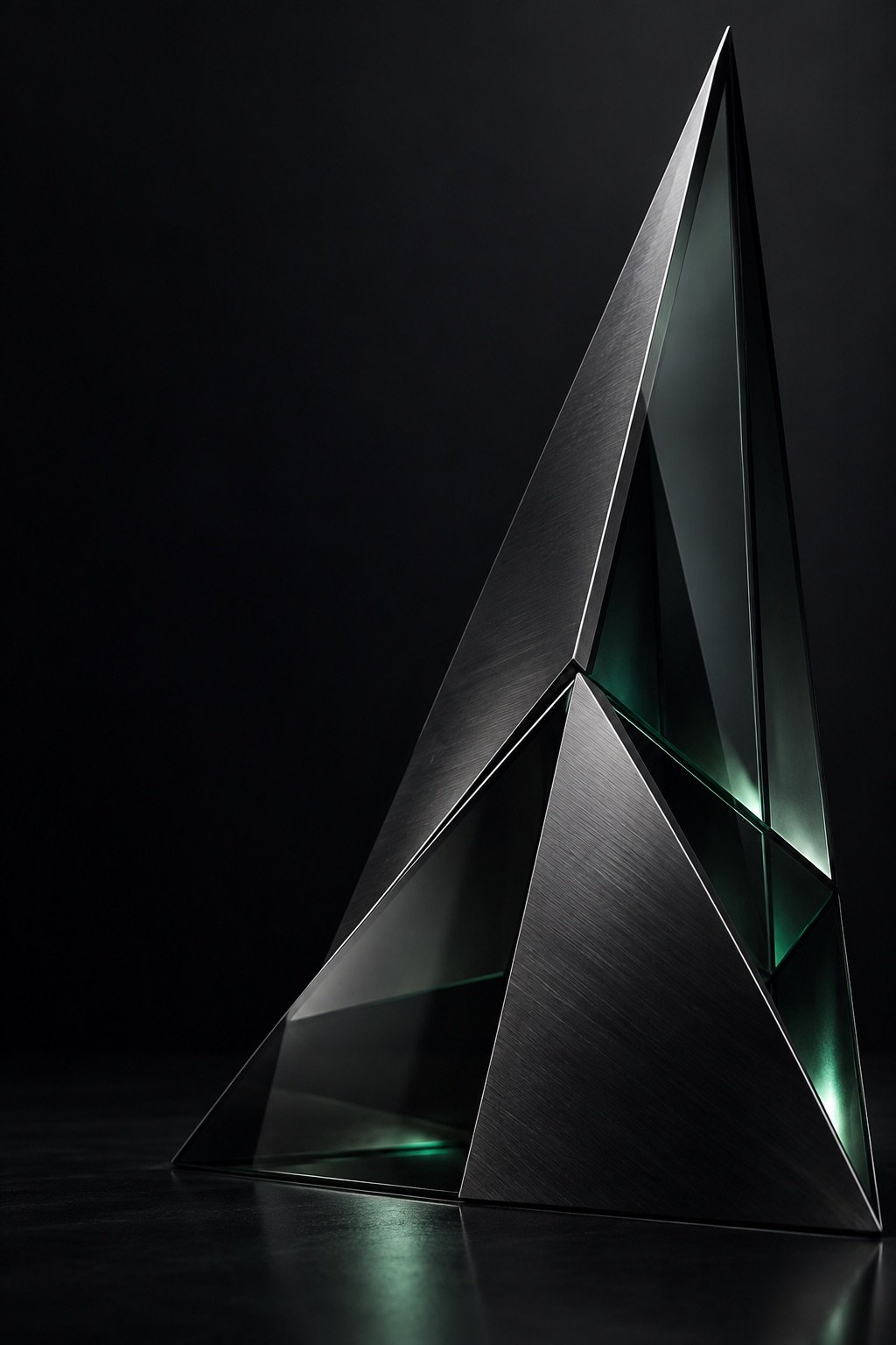 Abstract triangular glass sculpture